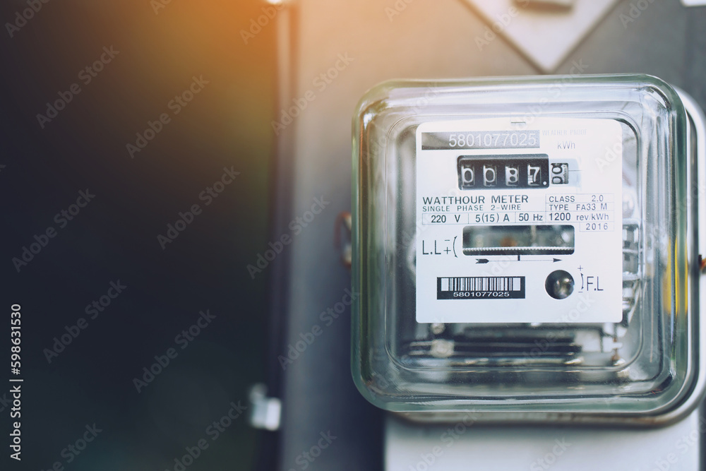 Electric power meter measuring power usage. Watt hour electric meter  measurement tool at pole, outdoor electricity for use in home appliance  monitor the home's electrical energy consumption. Stock Photo | Adobe Stock