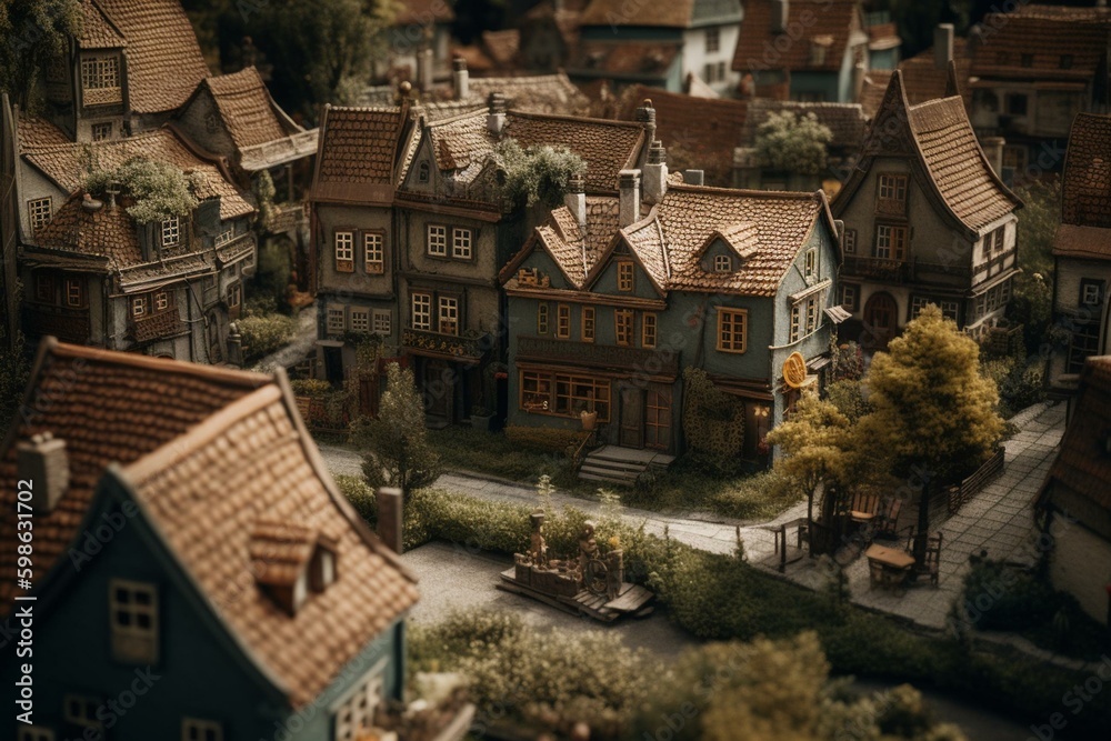 Technology-generated cozy small town with a strong sense of belonging and community. Generative AI