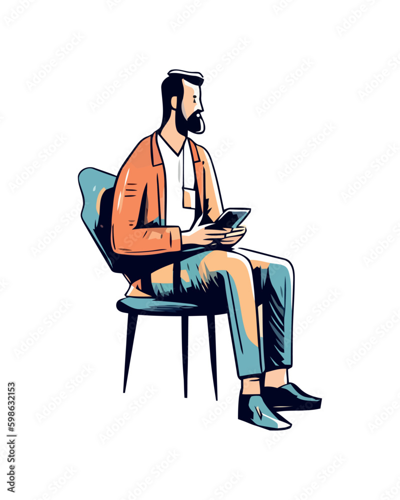 Successful businessman sitting with mobile phone Generative AI
