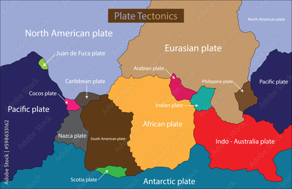 illustration of physics and geography, Tectonic plate earth map, Continental ocean pacific, volcano lithosphere geography plates, Plate Tectonics, World Map Showing Tectonic Plates Boundaries