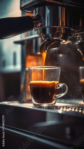 Espresso Machine Pouring Coffee into Cup Close-up. Generative ai