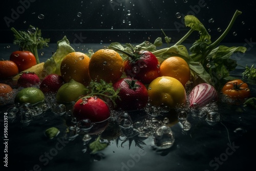 Fresh vegetables in water. Generative AI