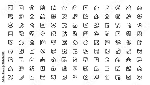 Real Estate minimal thin line web icon set. Included the icons as realty, property, mortgage, home loan and more. Outline icons collection