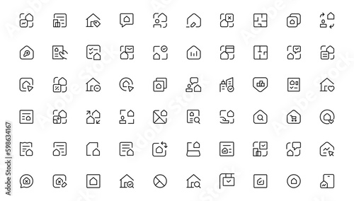 Real Estate minimal thin line web icon set. Included the icons as realty, property, mortgage, home loan and more. Outline icons collection