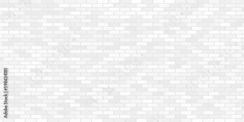 Simple grungy white brick wall with light gray shades seamless pattern surface texture background. Vector illustration.