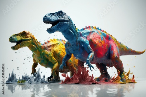 Colorful painting of dinosaurs on white background. Perfect for kids  books  posters   more. Generative AI