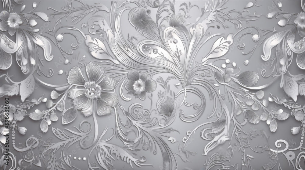 beautiful silver floral pattern on a silver background. Generative AI beautiful silver floral pattern on a silver background. Generative AI