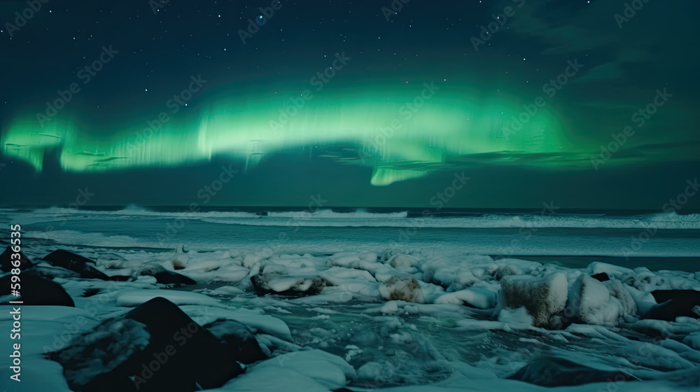 northern lights at night in over the arctic. Generative AI