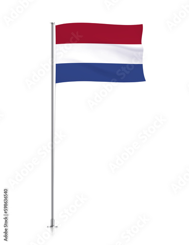 Netherlands flag, waving flag of Netherlands on a pole 