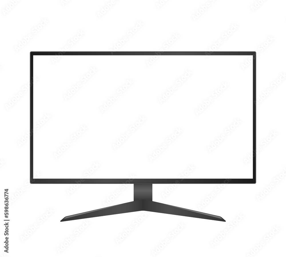 Computer monitor vector mockup. Pc template with blank screen. Desktop isolated on white or transparent background. Computer monitor vector mockup. Pc template with blank screen. Desktop isolated on white or transparent background.