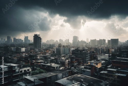 Cityscape against cloudy backdrop. Generative AI