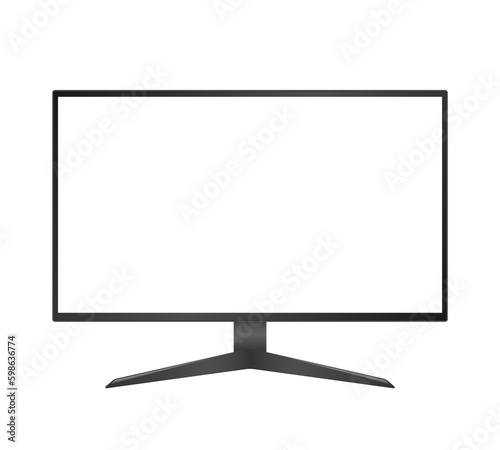 Computer monitor vector mockup. Pc template with blank screen. Desktop isolated on white or transparent background.