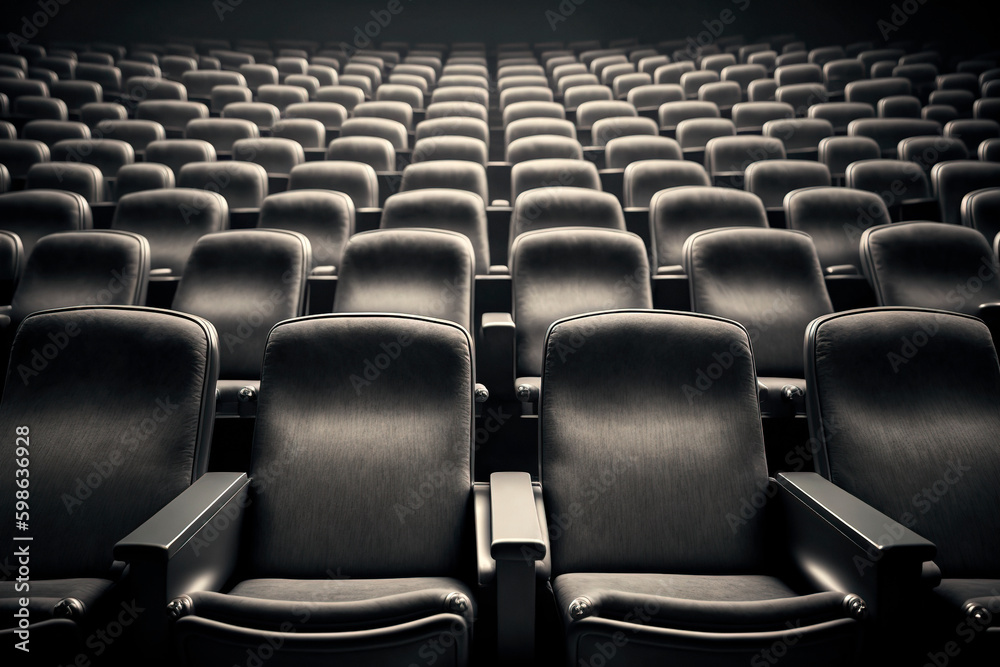 Rows of empty seats in a cinema or theatre. Generative ai edited Rows of empty seats in a cinema or theatre. Generative ai edited