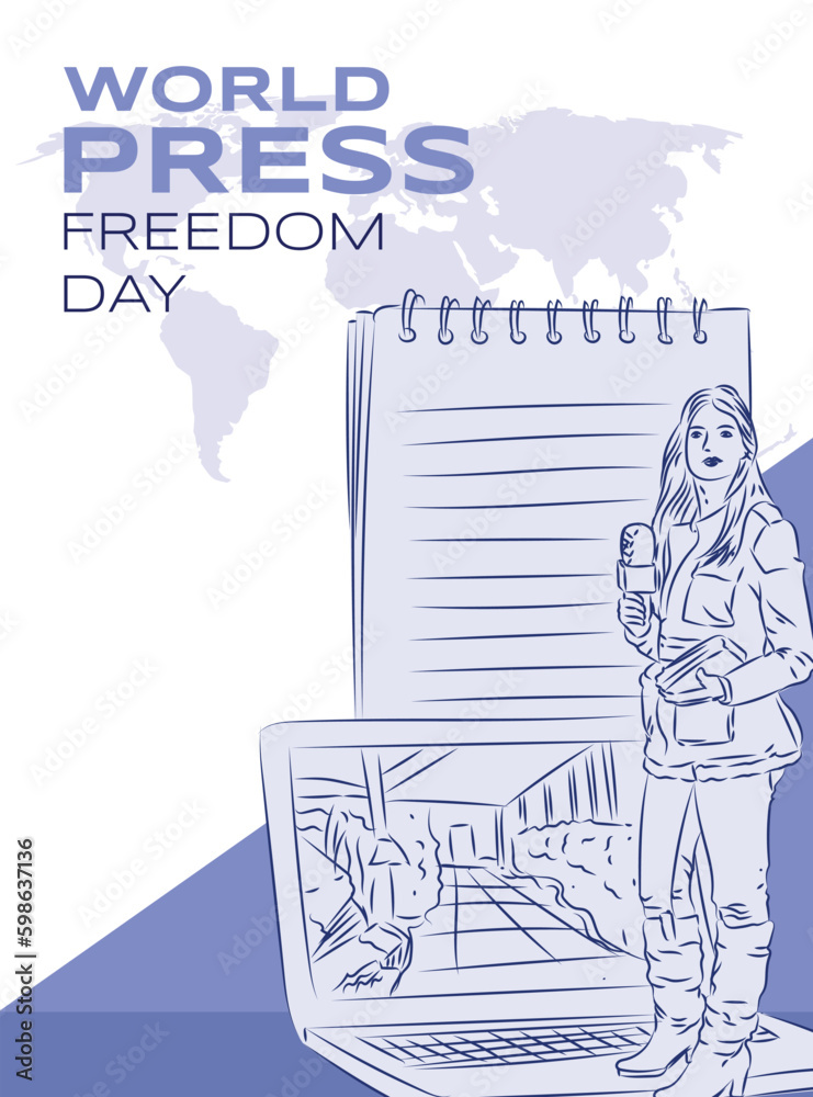 word press freedom day vector illustration with map background with journalists word press freedom day vector illustration with map background with journalists