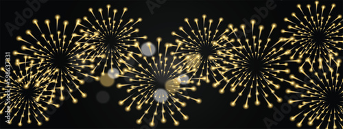 Golden fireworks on a dark background, vector