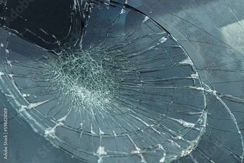 Broken glass of vehicle windscreen after traffic accident