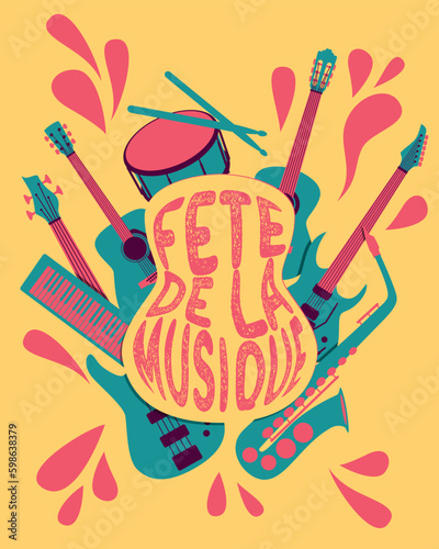France world music day design - guitars and instruments illustration