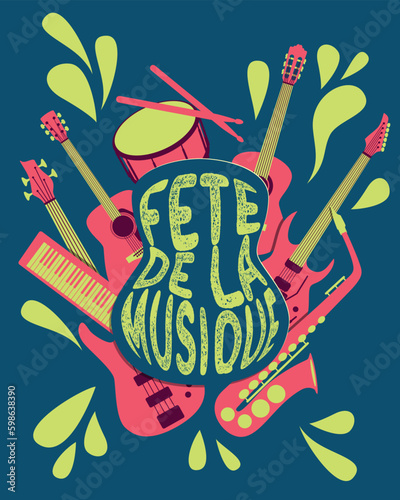 France world music day design - guitars and instruments illustration