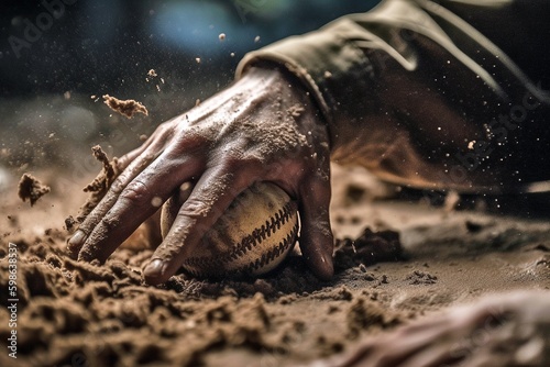 Baseball Player's Hand Reaching Base, Stealing Attempt, Close Call, Generative AI photo