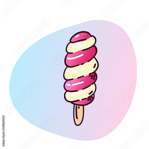 Eskimo with a wooden stick. Vector illustration in cartoon doodle style