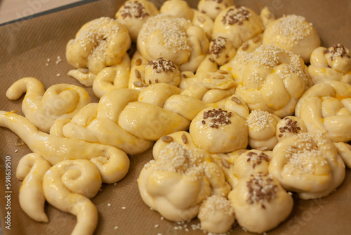 Challah braided bread in a shape of a tree for Tu b'Shevat