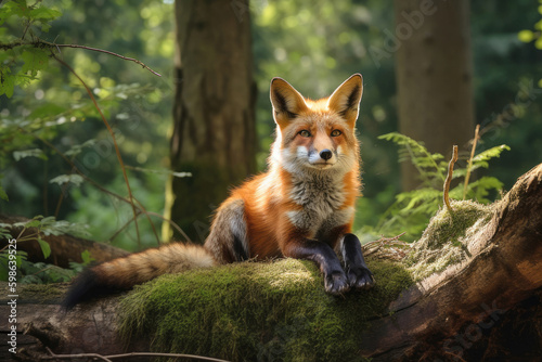 Red fox in summer forest, Generative AI photo