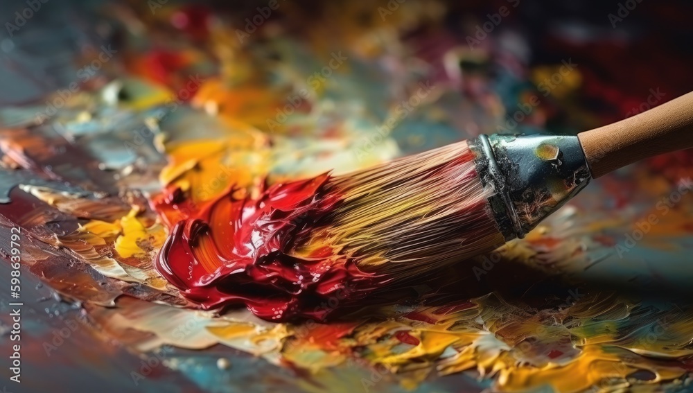 an art paint brush with yellow and red paint Generative AI an art paint brush with yellow and red paint Generative AI