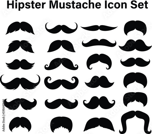 Hipster Mustaches collection  Men beard set  70 s beard. EPS 10