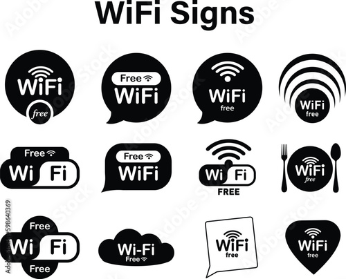 Set of WIFI Icons. Black Collection