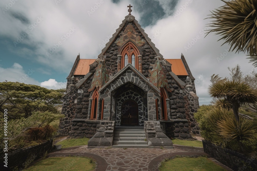 Colimacons church in Saint-Leu, Reunion Island. Generative AI