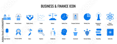 Business and finance icons set. Outline set of business and finance