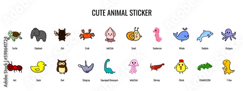 Collection of icons for cute animal sticker