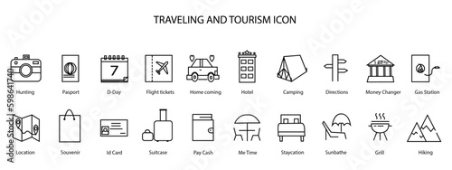 vector icons for traveling and tourism isolated on white background