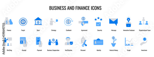 Business and finance related color line icon set