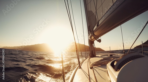 Sailboat in the sea, luxury summer adventure, active vacation in Mediterranean sea © PaulShlykov