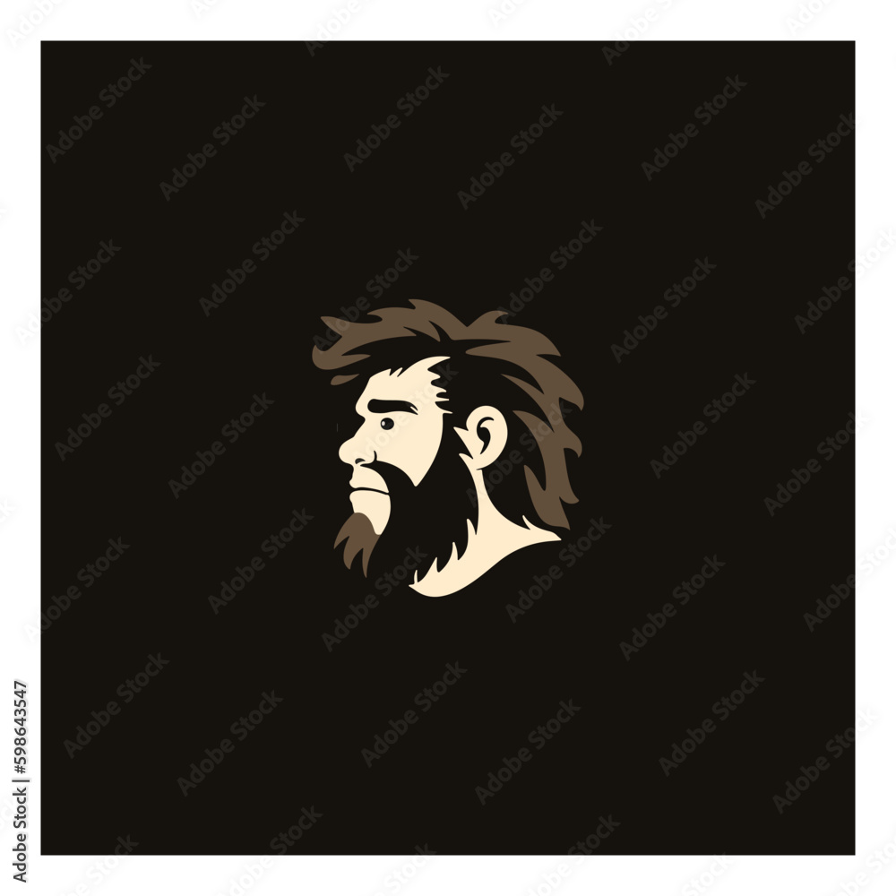primitive caveman logo, an extinct species of archaic humans viewed from side