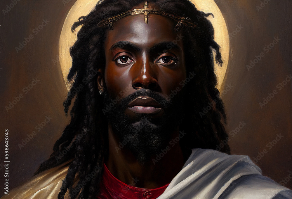 dark-skinned Jesus in the style of Byzantine painting, generative AI