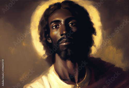 dark-skinned Jesus in the style of Byzantine painting, generative AI