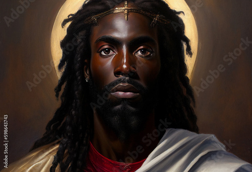 Obraz na płótnie dark-skinned Jesus in the style of Byzantine painting, generative AI w salonie