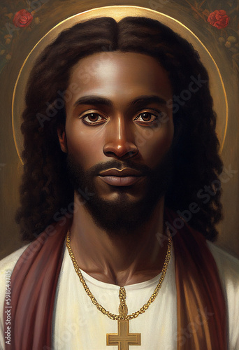 dark-skinned Jesus in the style of Byzantine painting, generative AI