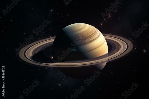 The planet Saturn floating in outer space. Generative AI