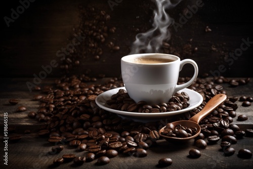 cup mug drink cafe bean morning aroma brown breakfast espresso. Generative AI. Generative AI