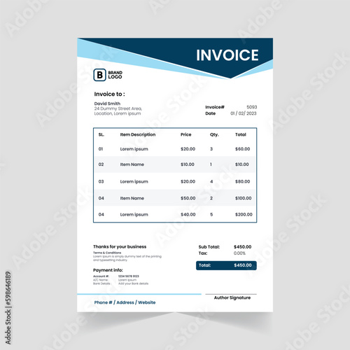 Print-Ready Creative Invoice Template for Corporate Businesses. Corporate invoice design with abstract elements for a unique touch