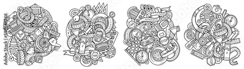 Auto service cartoon vector doodle designs set.