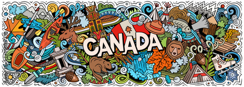 Canada cartoon doodle illustration. Funny Canadian banner