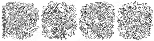 Casino cartoon vector doodle designs set.