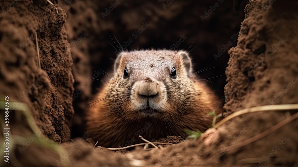 Cute Groundhog Peeking Out of Burrow Hole: The Perfect Groundhog Day Social Media Banner: Generative AI Cute Groundhog Peeking Out of Burrow Hole: The Perfect Groundhog Day Social Media Banner: Generative AI