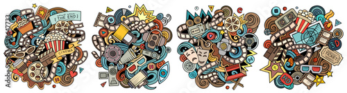 Cinema cartoon vector doodle designs set.