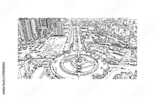 Building view with landmark of  Rishon Lezion is a city in Israel. Hand drawn sketch illustration in vector.