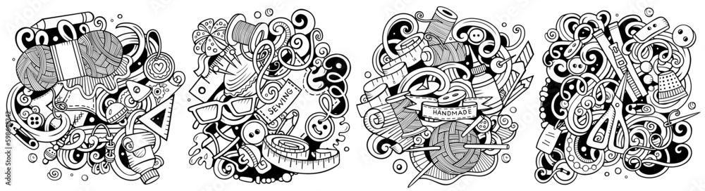 Handmade cartoon vector doodle designs set.